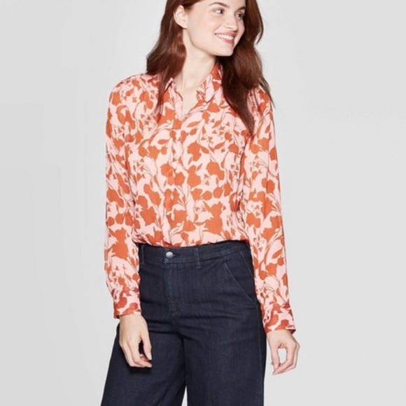 A New Day Floral Light Pink/Rust Blouse - Picture 2 of 8